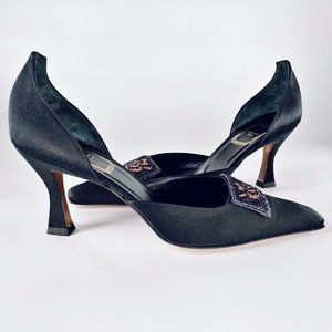Christian Dior Black Satin D'Orsay Beaded Clasp Formal Shoes Size 9 1/2